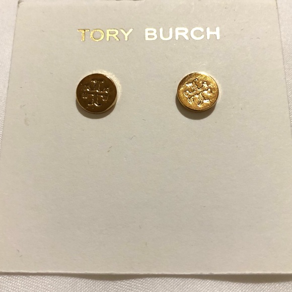 NEW Tory Burch Small Logo Stud Earrings Round Circle Gold Mini - Picture 4 of 5